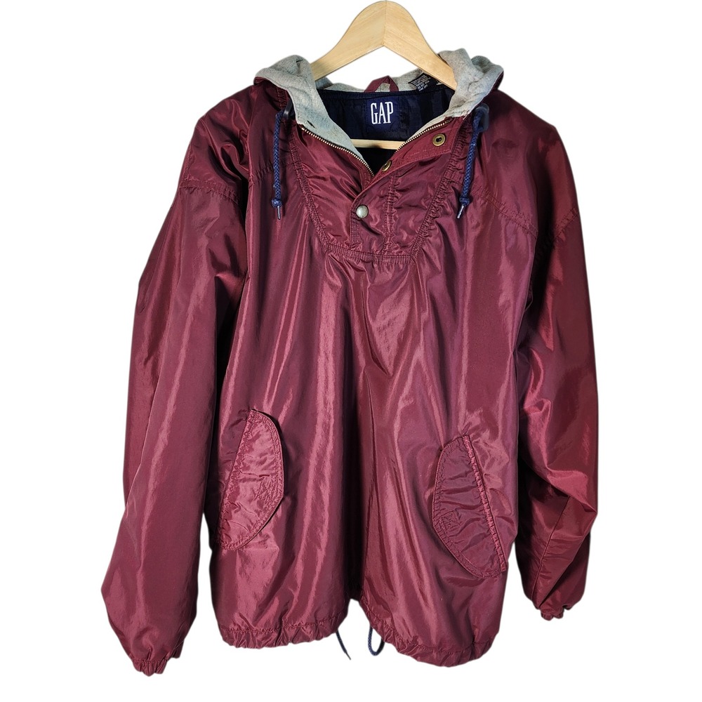 GAP Burgundy Nylon Hooded Anorak Pullover Jacket Size M Lightweight Windbreaker‎